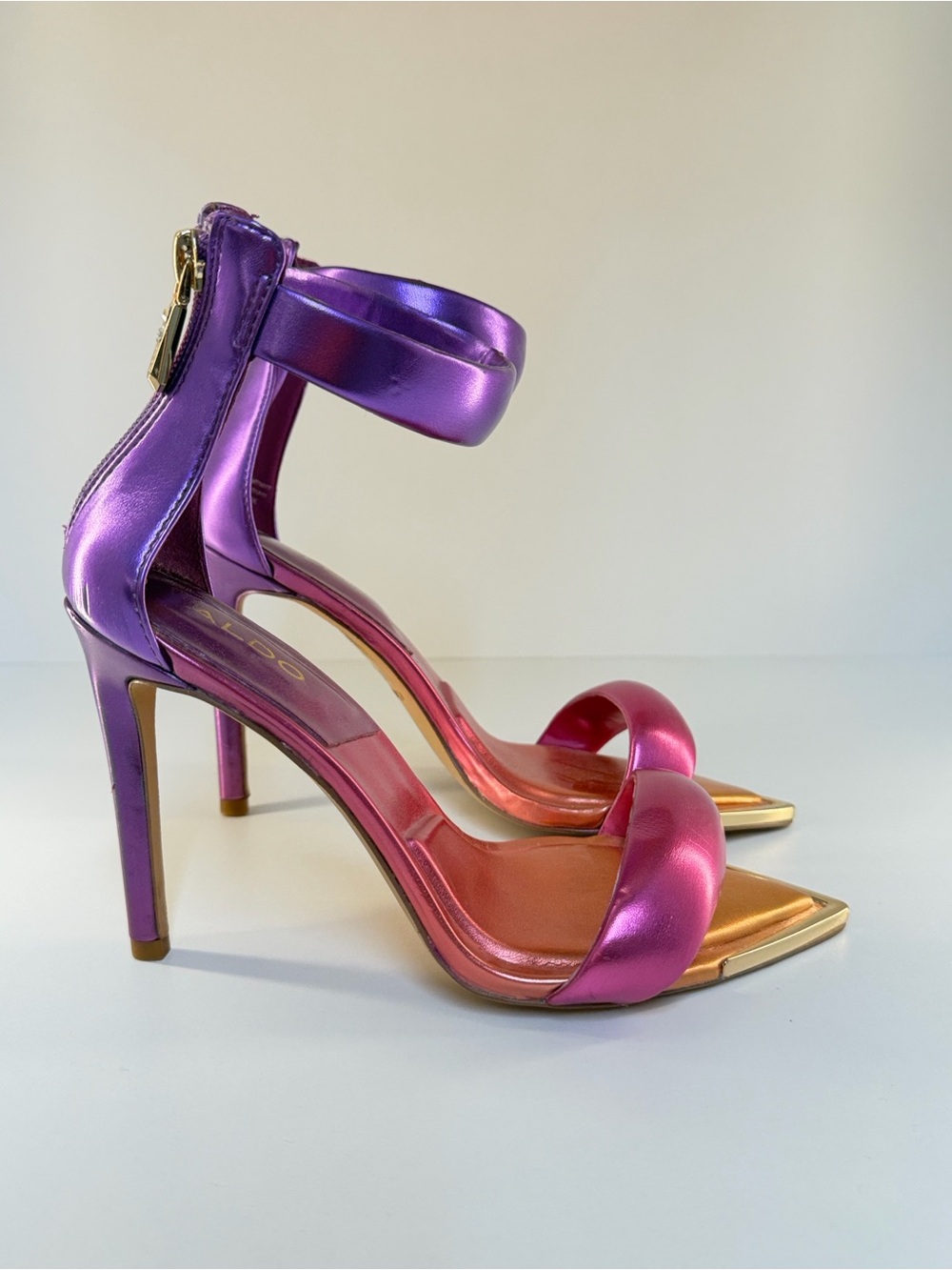 Aldo Metallic Pink Purple Ankle Strap Heels Size 6